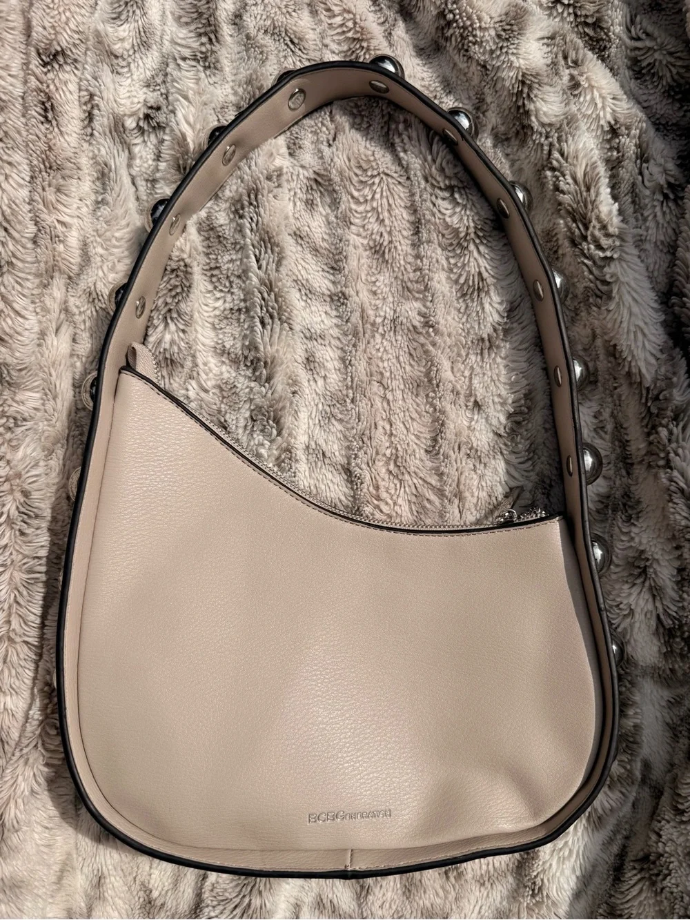 BCBG Faux-Leather Hobo Shoulder Bag in Pale Pink